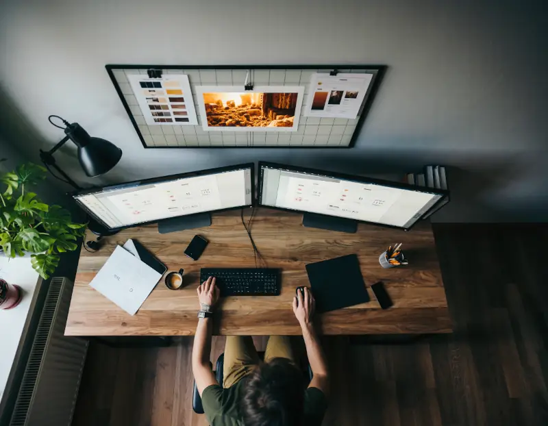 Verschiedene Faktoren, die Webdesign-Kosten beeinflussen, visualisiert auf einem Schreibtisch