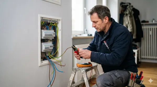 SEO für Handwerker - Elektriker arbeitet konzentriert an einer Elektroinstallation