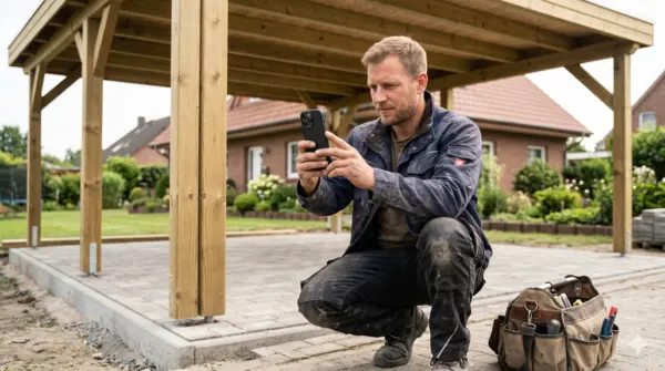 SEO für Handwerker - Handwerker fotografiert sein fertiges Projekt mit dem Smartphone für das Profil