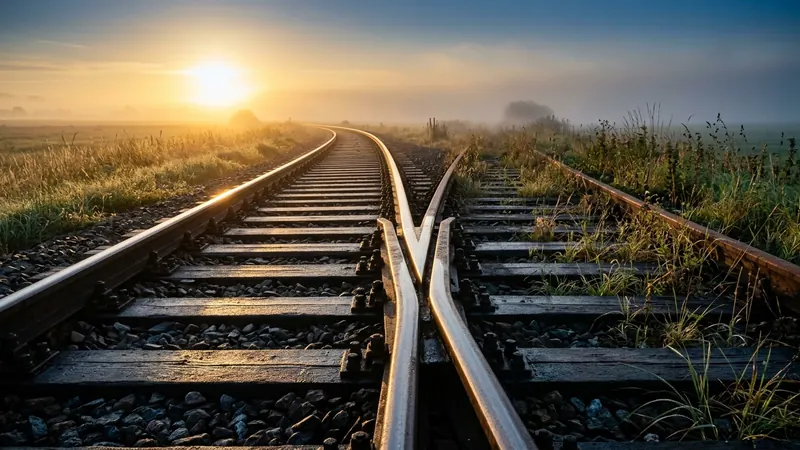 Eisenbahnweiche im Morgennebel, ein Gleis biegt zu einer neuen Strecke ab – SEO-Relaunch: jede alte Adresse bekommt ihr Ziel