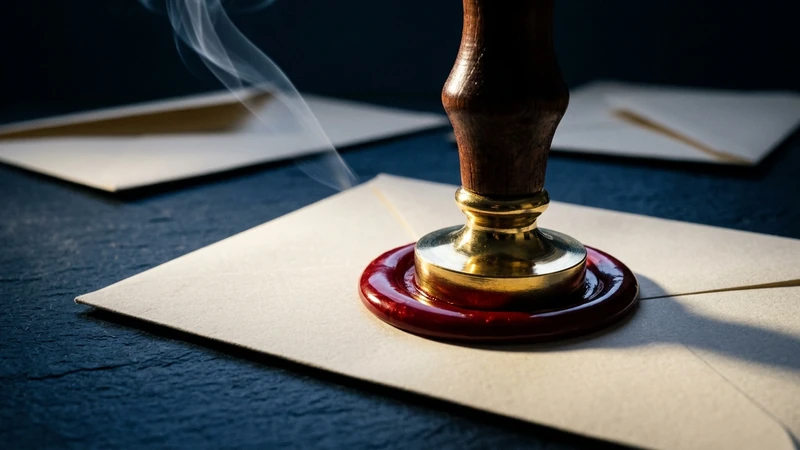 Messingstempel drückt ein rotes Wachssiegel auf einen Briefumschlag – SPF, DKIM und DMARC machen Mails als echt erkennbar