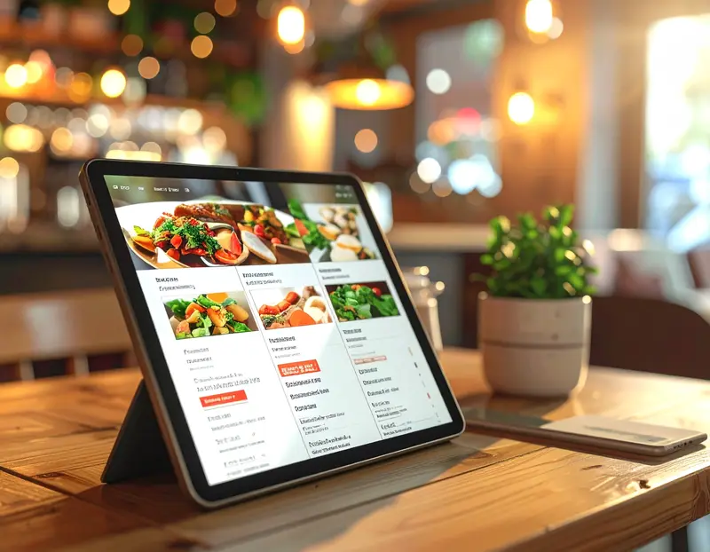 Restaurant Website mit digitaler Speisekarte - Online-Menü auf Tablet in Gastronomie