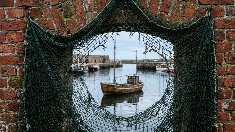 Fischernetz mit großem Loch an einer Hafenmauer – erst klären, ob Besucher kommen, dann, wo sie verloren gehen