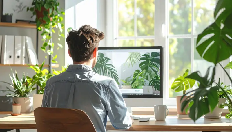 Professioneller Freelancer-Arbeitsplatz mit modernem Setup für Webdesign