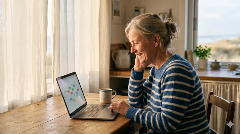 Buchungssoftware Ferienwohnung: Gastgeberin nimmt eine Anfrage am Laptop entgegen