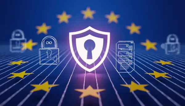 DSGVO Website Checkliste - Datenschutz-Symbole mit EU-Flagge und Schloss