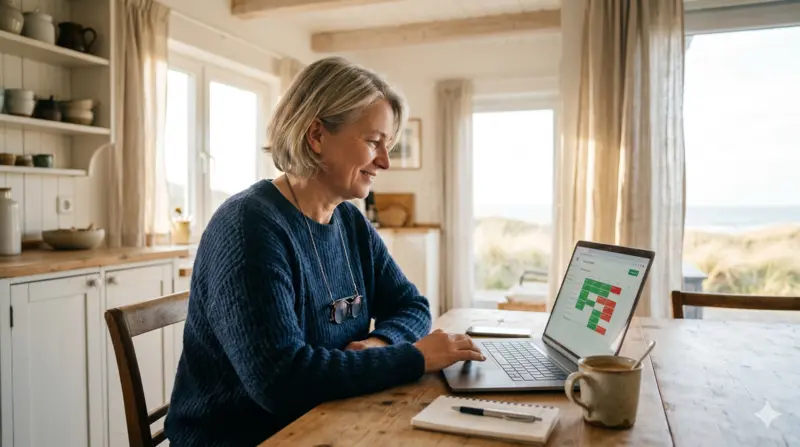 Ferienwohnung vermarkten über die eigene Website - Gastgeberin pflegt den Belegungskalender am Küchentisch