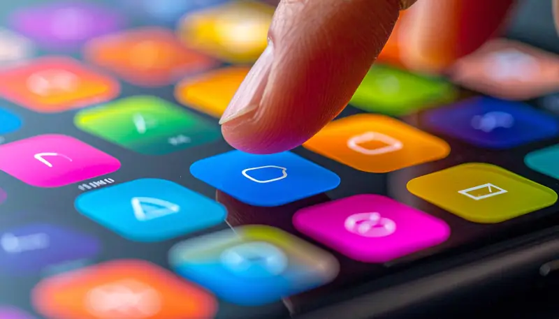 Finger tippt auf großen, gut sichtbaren Button auf einem Smartphone-Display