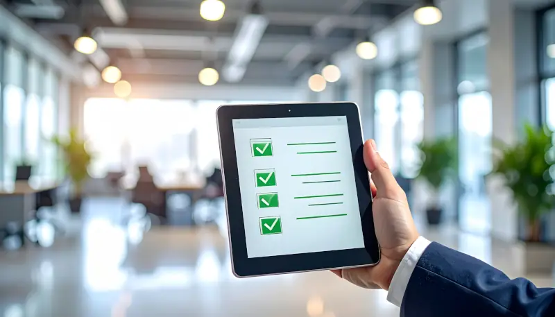 Visualisierung des SEO-Audit-Prozesses als strukturierte Checkliste mit fünf Schritten